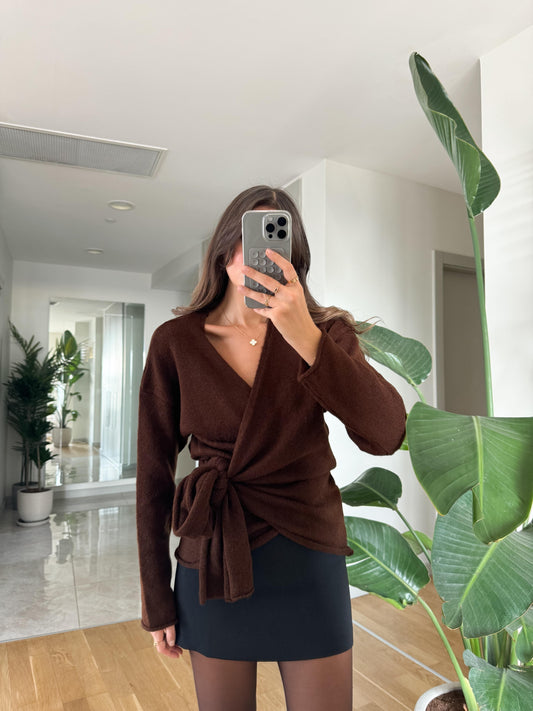 Brown Wrapped Triko Pullover