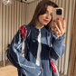 The Vintage Blue & Red Fringed Cardigan