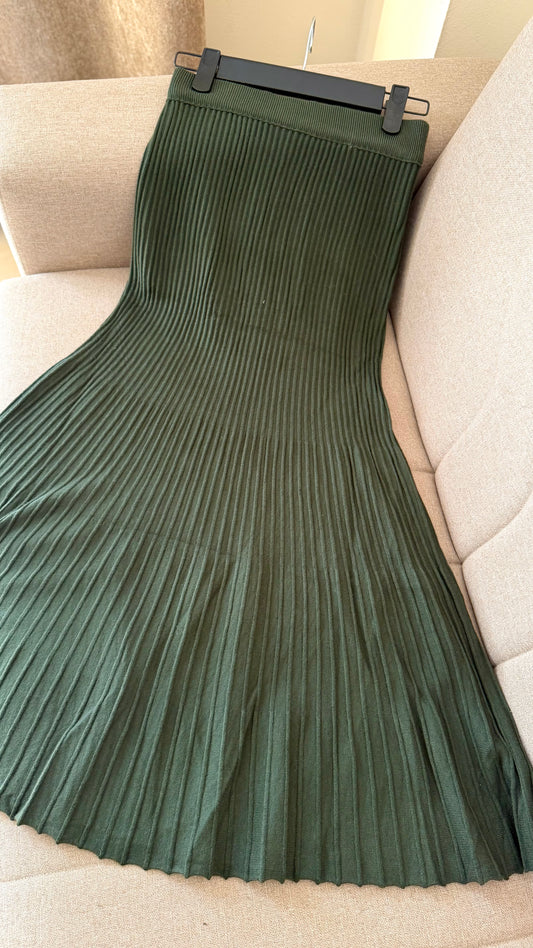 Olive Wool Pleated Bodycon Skirt