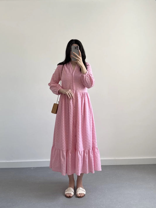 Pink Embroidered Cut Out Dress