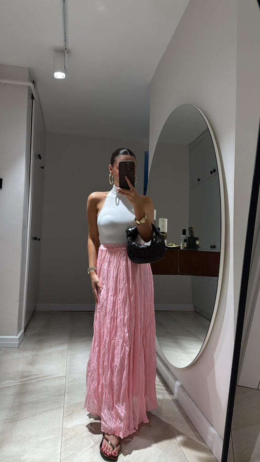 Pink Crinkled Cotton Inlined Skirt