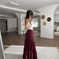 Burgundy Ruffled Elastic Waist Skirt