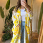 Linen Yellow X Beige Kimono With Pockets & Fishnet Details