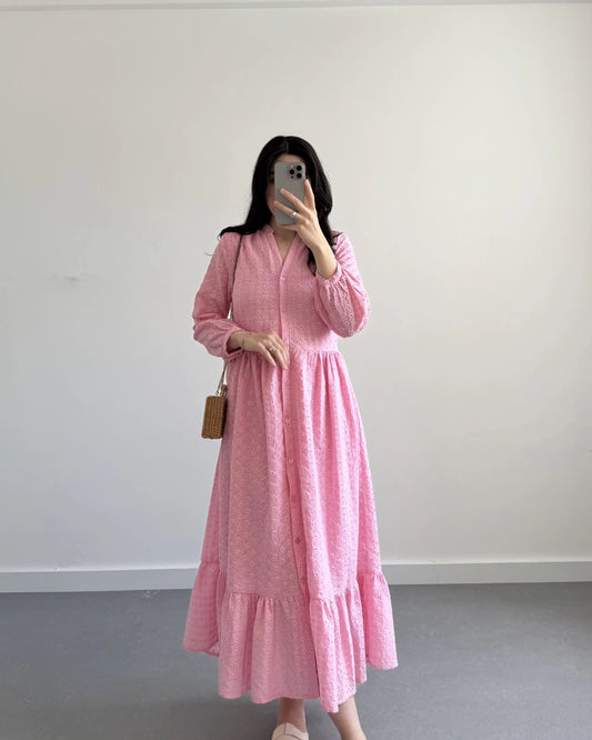 Pink Embroidered Cut Out Dress