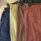 Navy Stripy Linen Straight Leg Pants With Elastic Waist