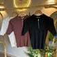 Black Quarter-Zip Neck Ribbed Top