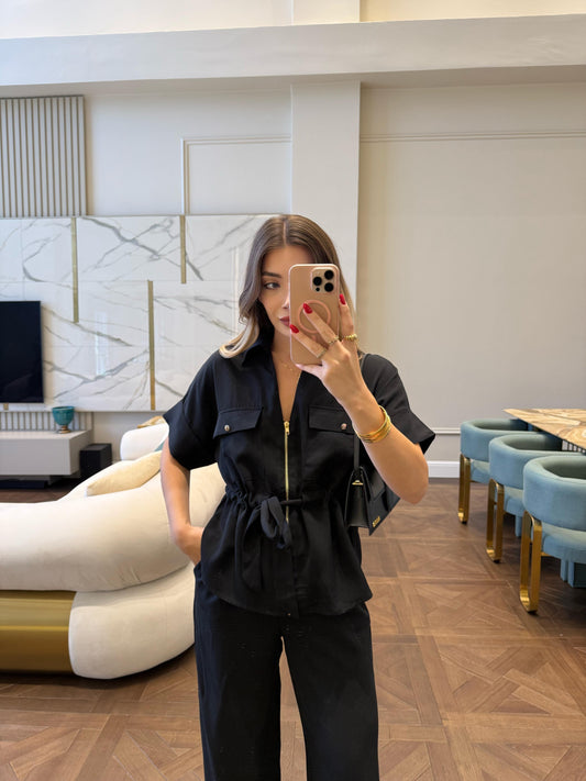Black zipped Belted Top