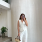 Off White Striped Vest & Wide Leg Pants Set