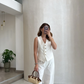 Off White Striped Vest & Wide Leg Pants Set