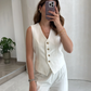 Off White Striped Vest & Wide Leg Pants Set