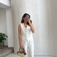 Off White Striped Vest & Wide Leg Pants Set