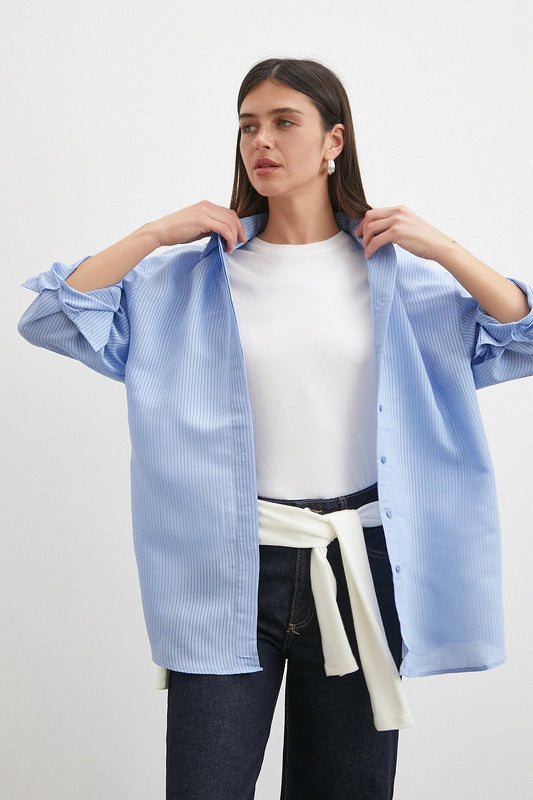 Striped Blue Basic Oversized Shirt
