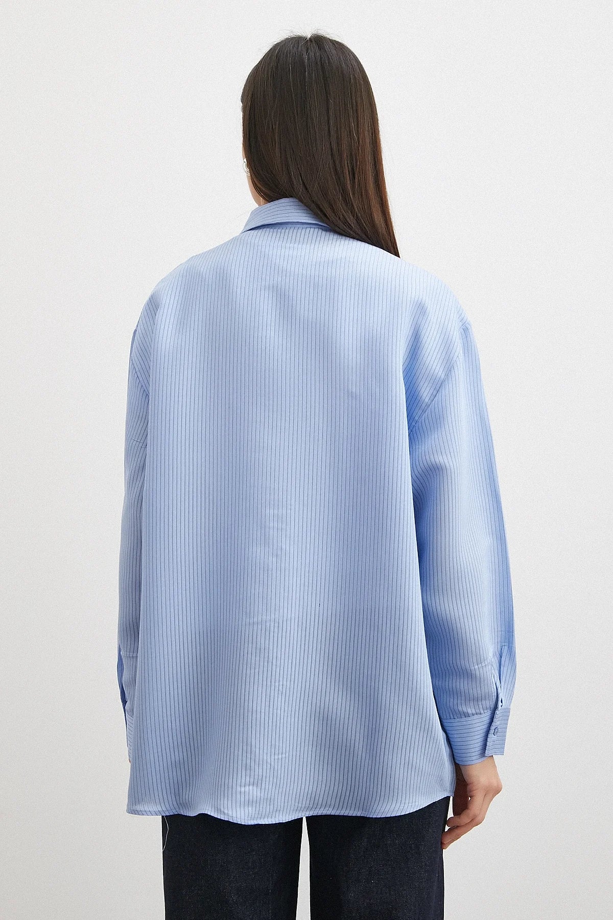 Striped Blue Basic Oversized Shirt