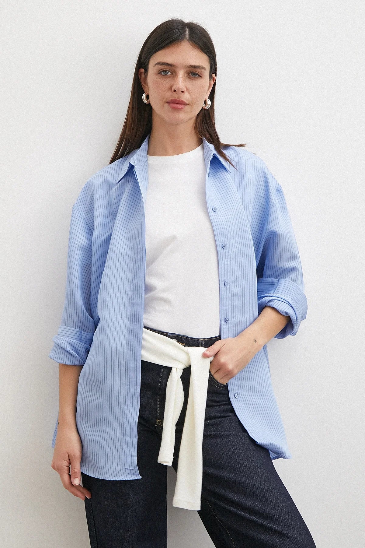 Striped Blue Basic Oversized Shirt