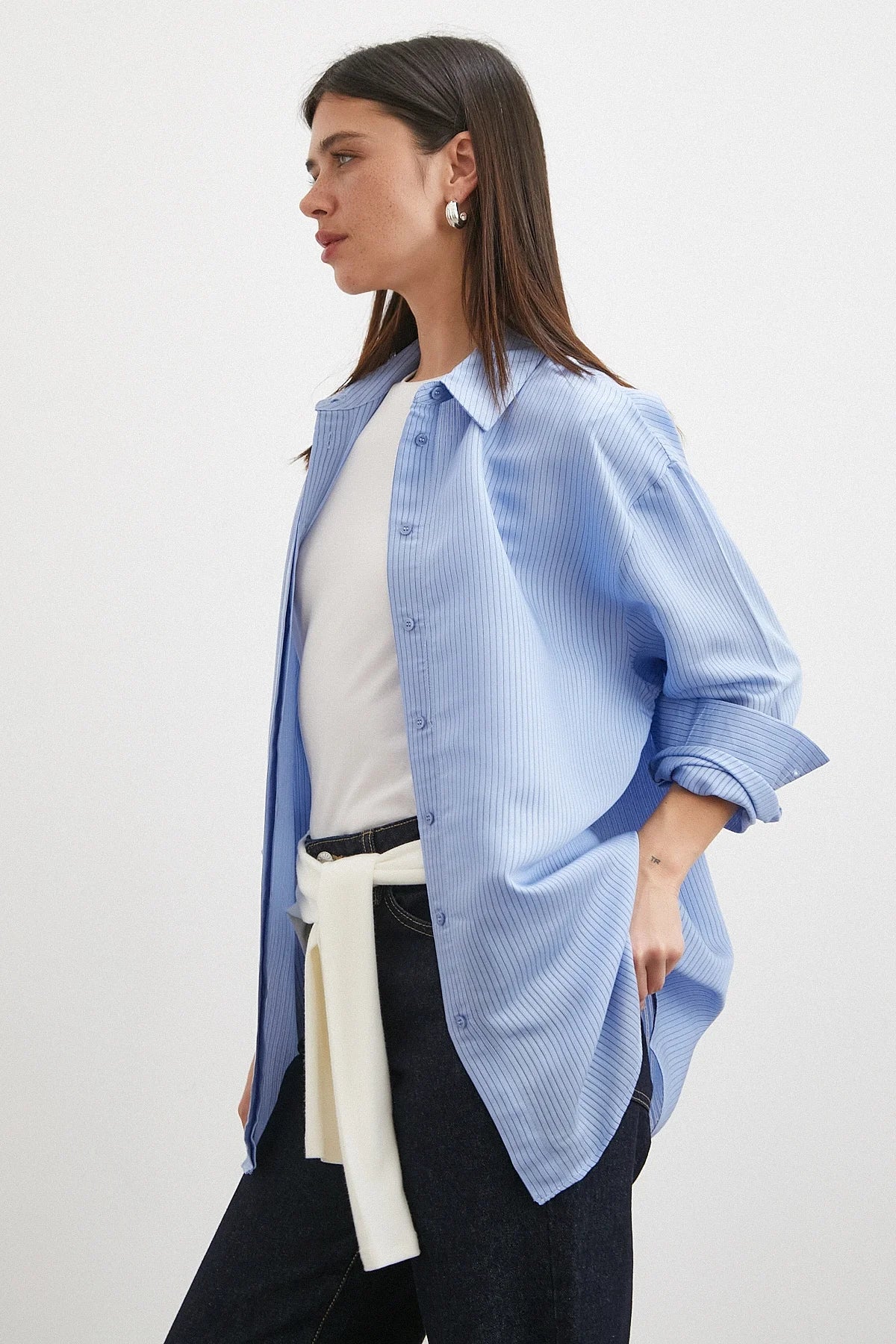 Striped Blue Basic Oversized Shirt