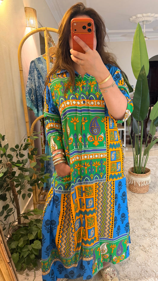 African Colorful Shirt Dress With Pockets