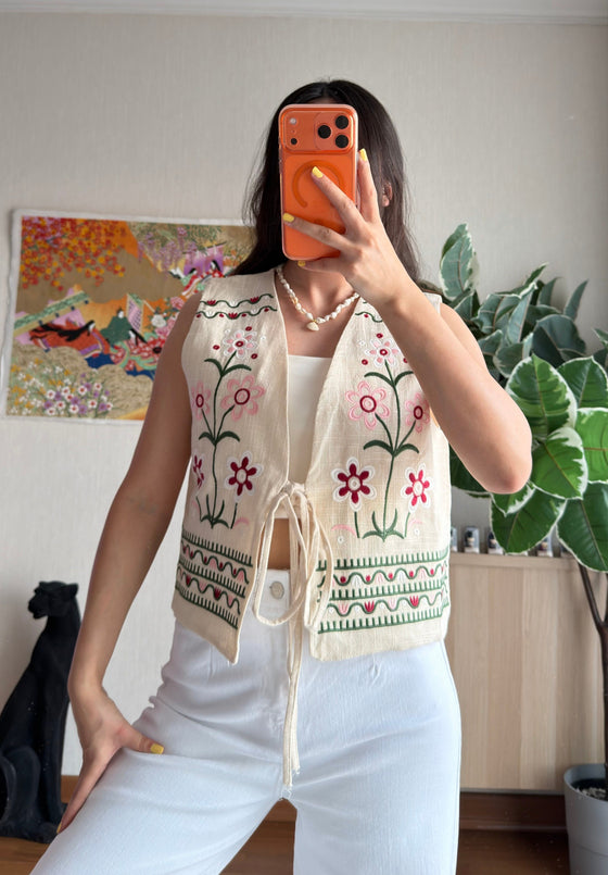 Buttur Yellow Floral Embroidered Vest