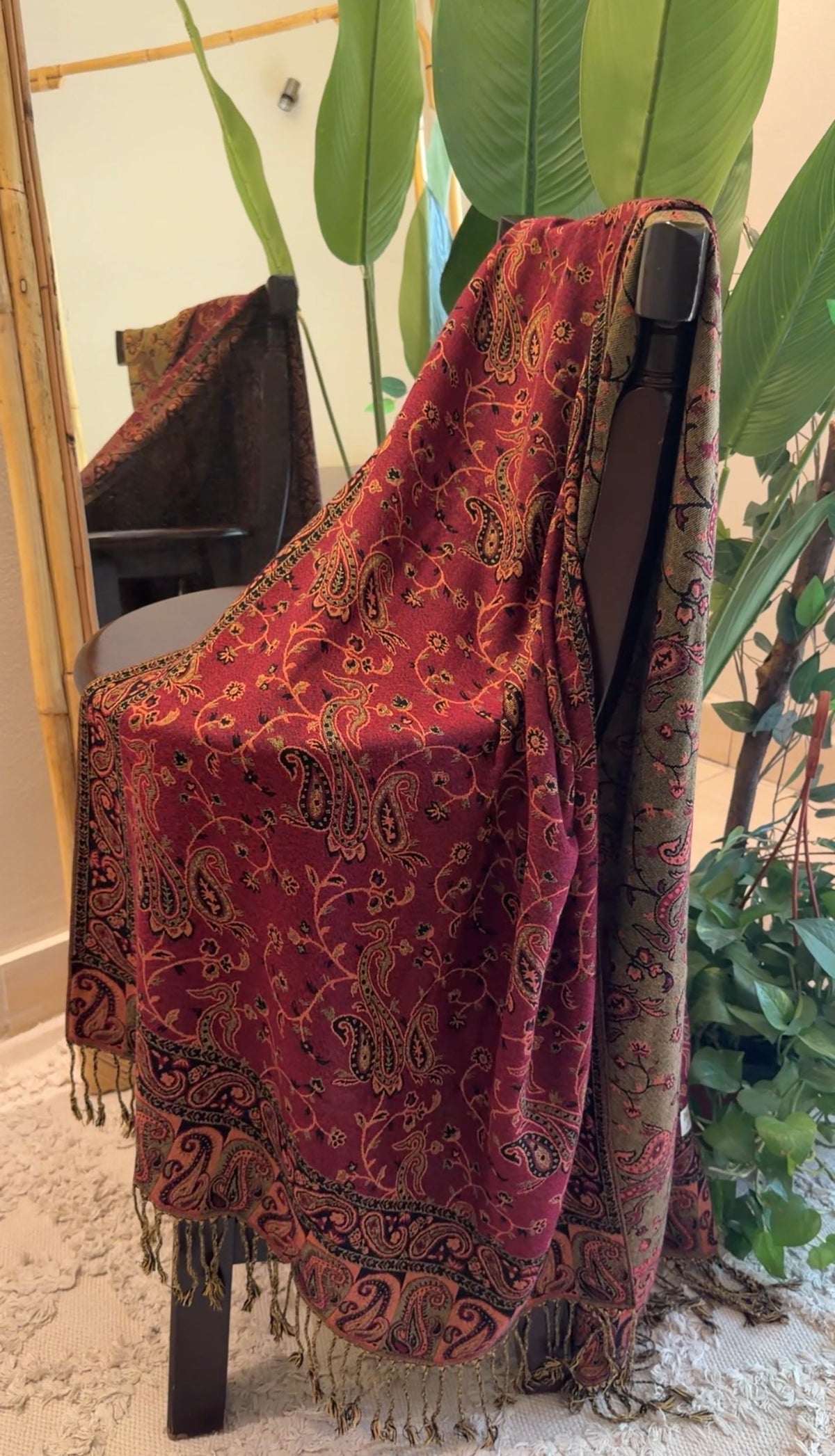 Burgundy Cotton Double-Face Pashmina
