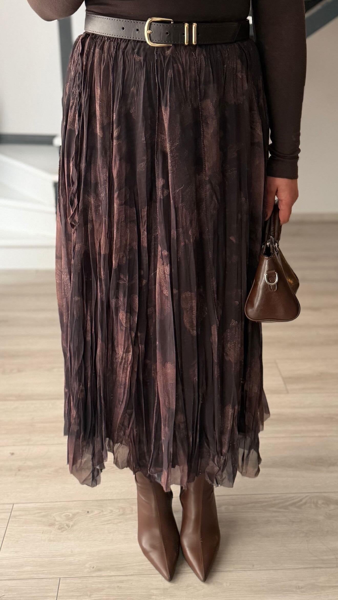 Marble Brown Asymmetrical Chiffon Skirt
