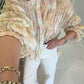 Beige Smocked Chiffon Vintage Blouse