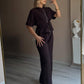 Black Zipped Jacket Crinkled Set