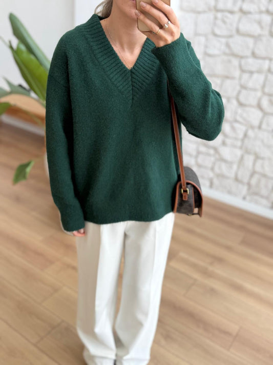 Teal Green V Neck Pullover