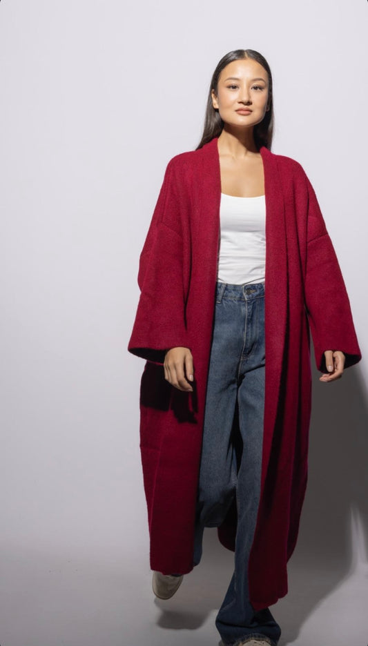 Maroon Heavy Longline Coat Cardigan