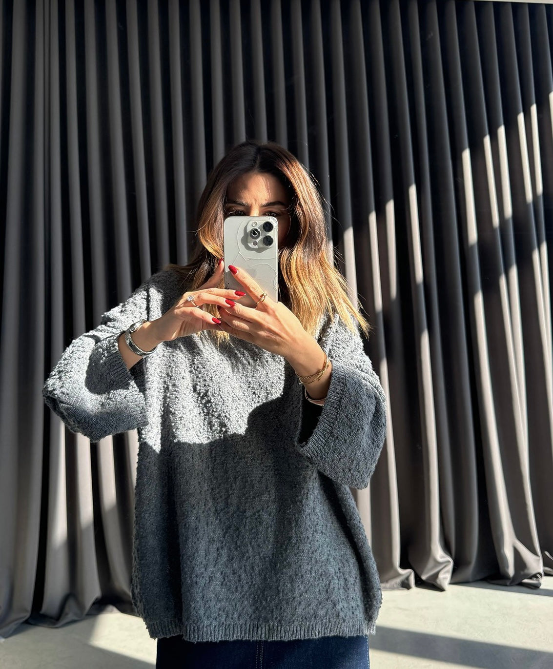 Grey Round Neck Stitch Pullover