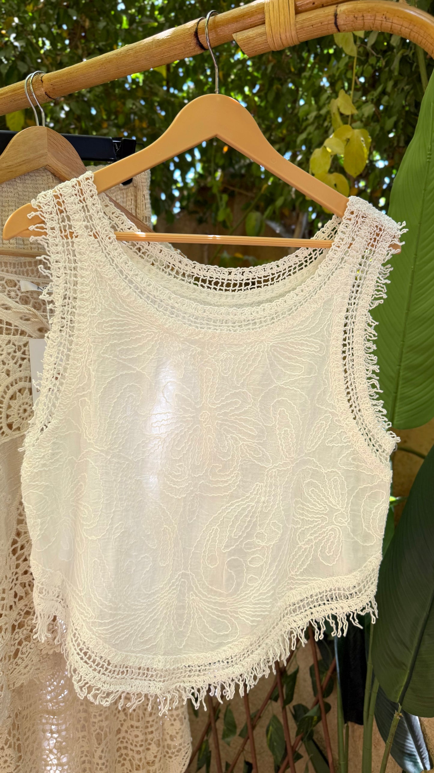Italian Lace White Embroidered Top With Fringes