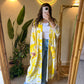 Linen Yellow X Beige Kimono With Pockets & Fishnet Details