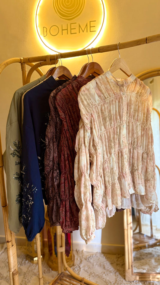 Burgundy Smocked Chiffon Vintage Blouse