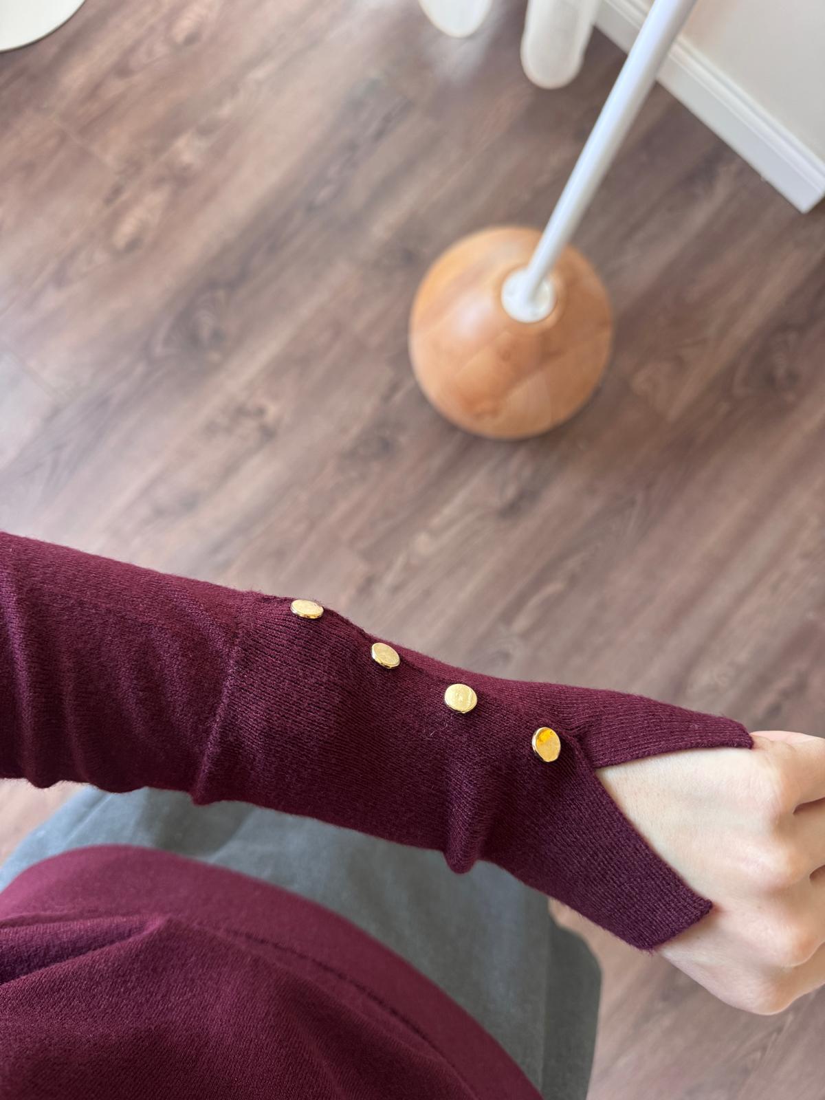 Burgundy Basic Top With Golden Buttons