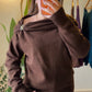 Brown Draped Shoulder Pullover With Silver Appliqué
