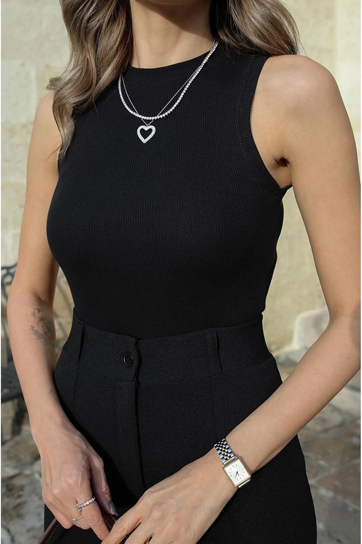 Black Ribbed Tank Top