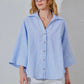 Blue Striped Linen Shirt With Bell Sleeves