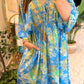 The Italian Blue Green Paisly Dress With Embroiderey & Tassels