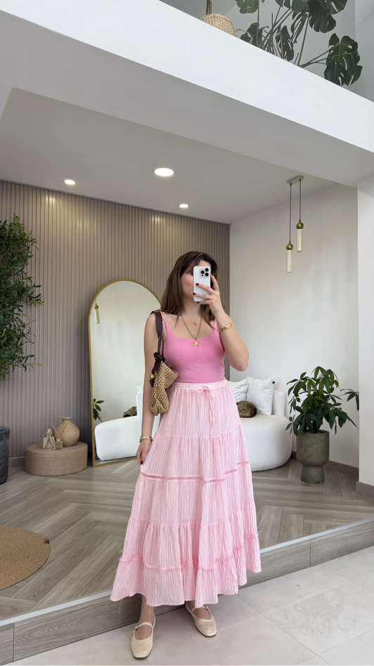 Pink Stripy Flowy Skirt