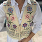 Beige Floral Embroidered Vest