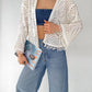 Off White Crochet Cardigan With Fringes