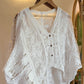 Italian White Beaded Sequins Crochet Top With Button