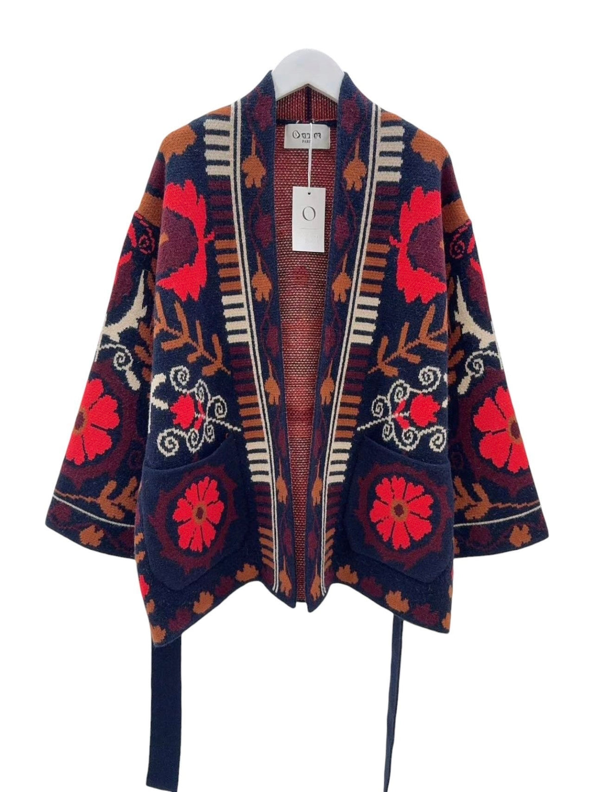 Navy Premium Embroidered Triko Belted Jacket