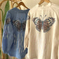 Linen Embroidered Butterfly Blue Kimono