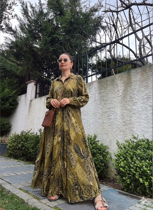 Olive Paisley Flowy Dress