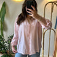 Pink Striped Oversized V Neck Shirt