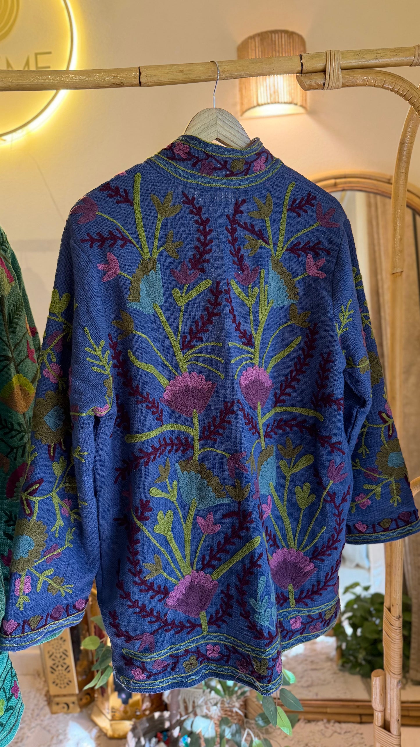 Blue Green Suzani Embroidered Long Jacket
