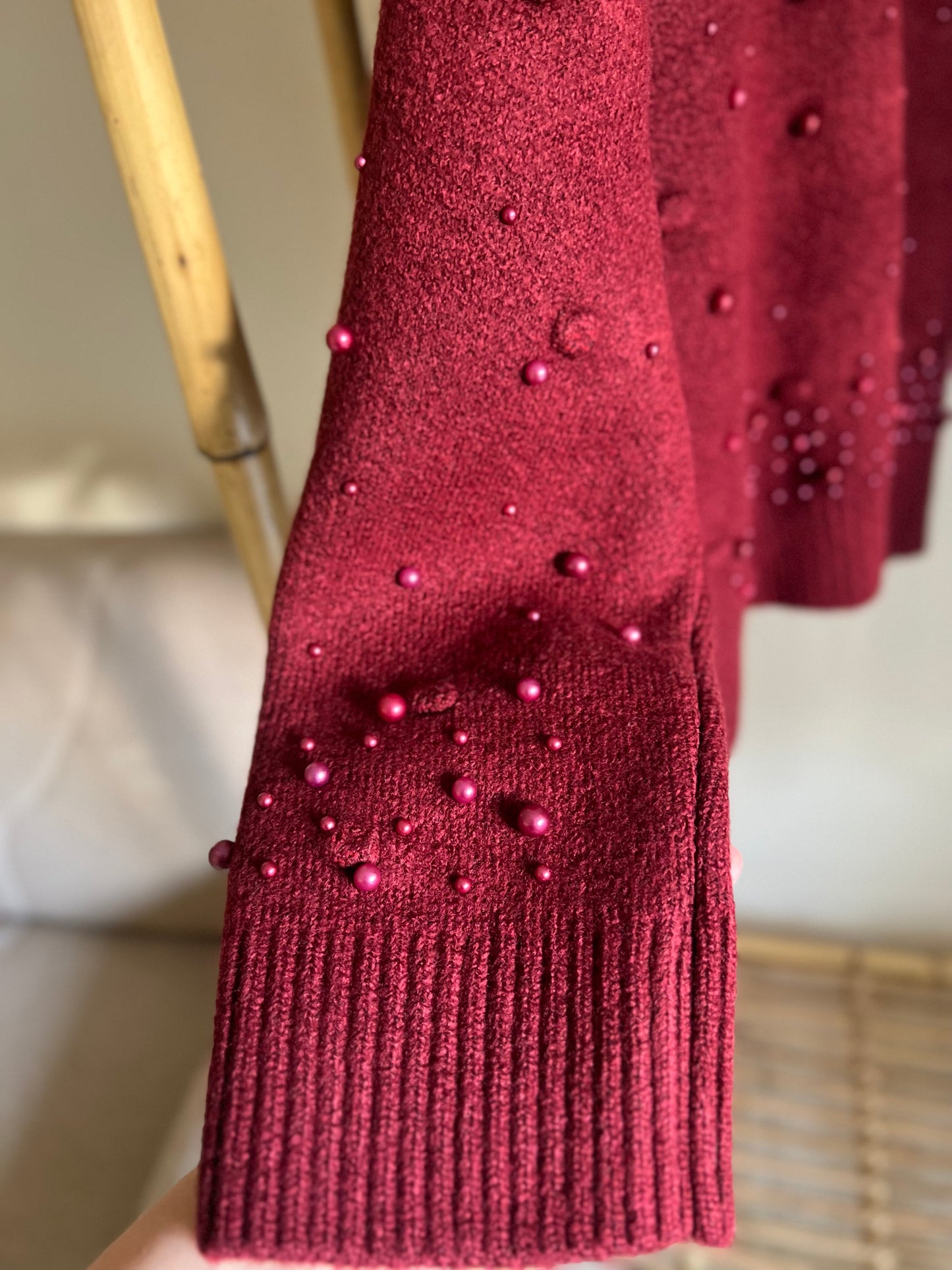 Burgundy Pearl Pompom Pullover