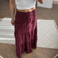 Burgundy Ruffled Elastic Waist Skirt