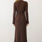 Brown Triko Ribbed Dress With Waist Tie
