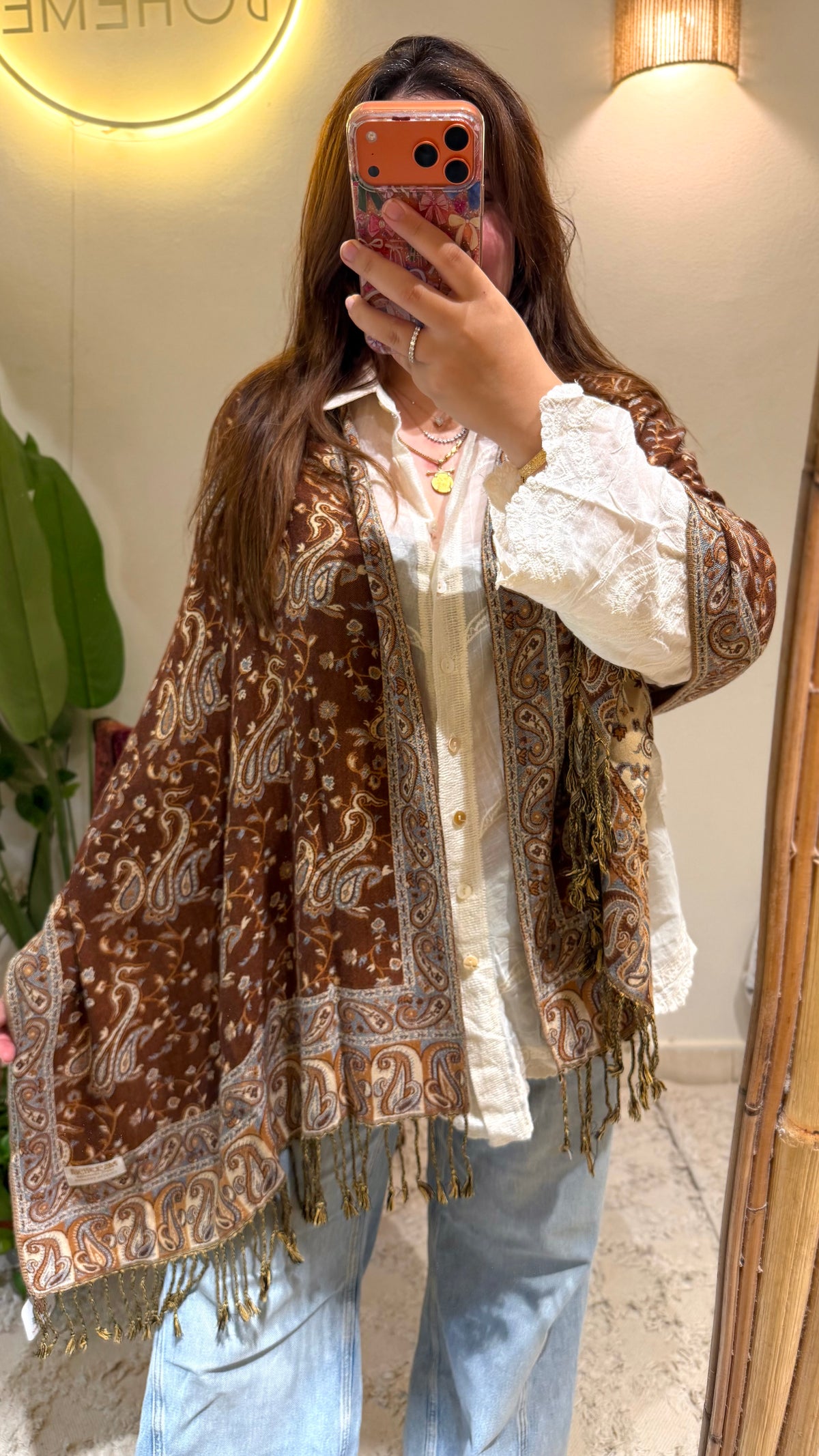 Brown Cotton Double-Face Pashmina