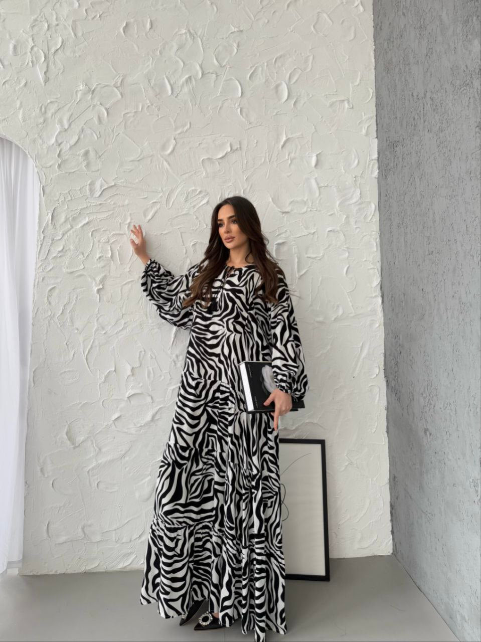 Zebra Cotton Dress With Tassels